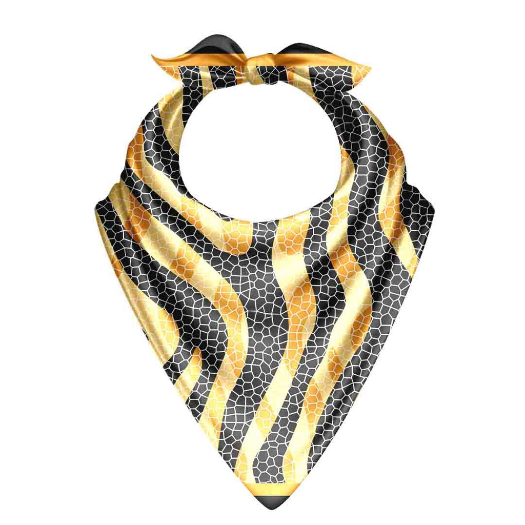 Tiger Stripe Mosaic Silk Bandana Scarf – 50 × 50 cm