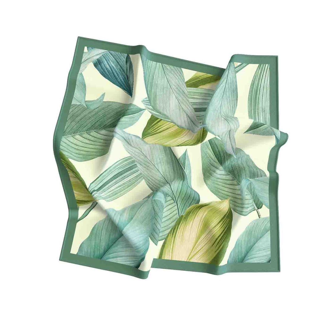 Tropical Leaf Mint Silk Shawl Wrap – 100 × 100 cm