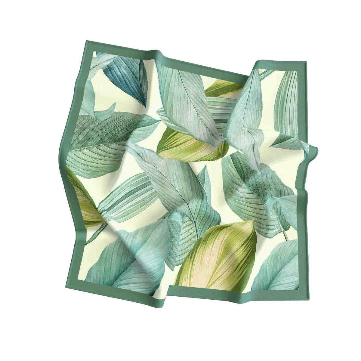Tropical Leaf Mint Silk Shawl Wrap – 100 × 100 cm