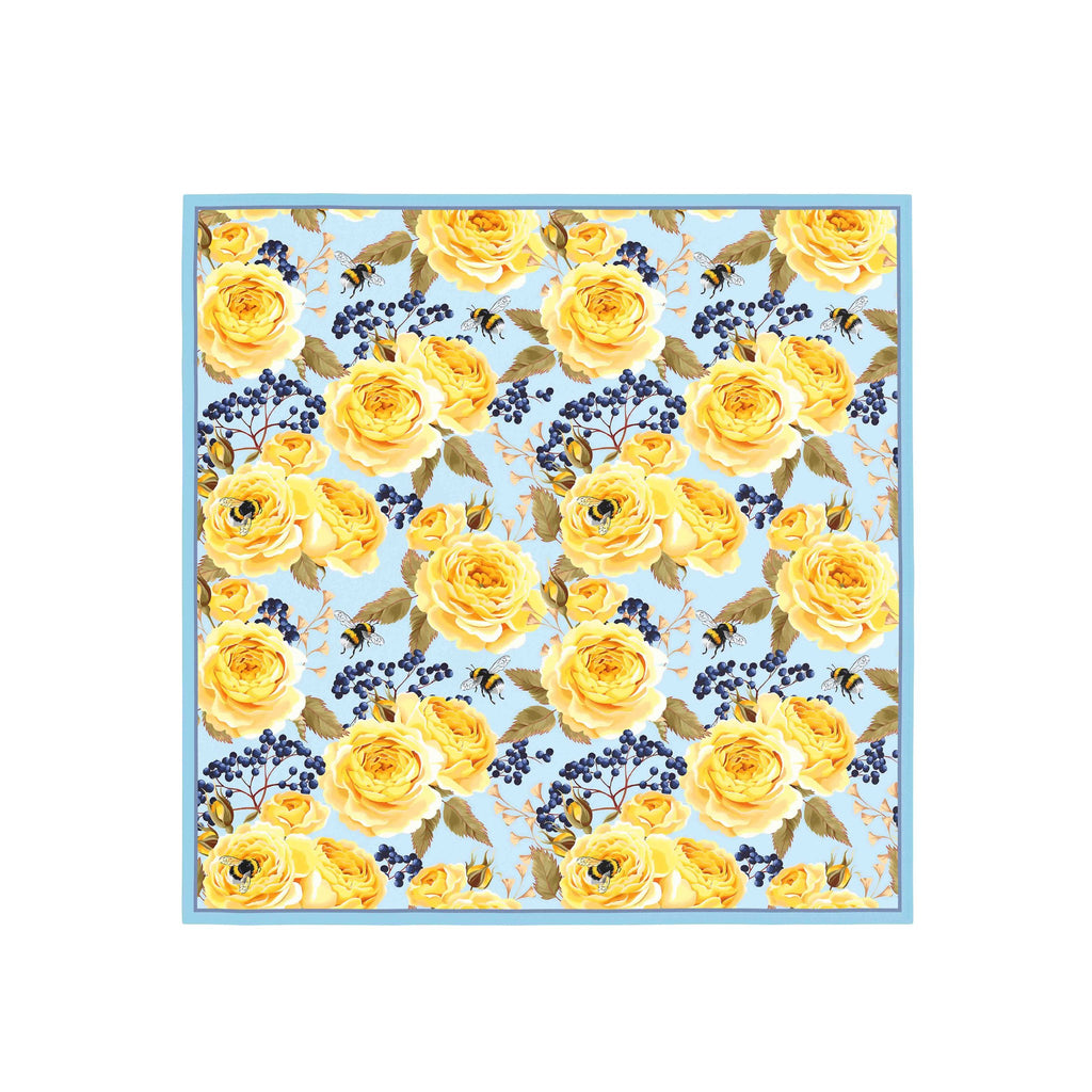 Golden Rose Garden Silk Bandana Scarf – 50 × 50 cm