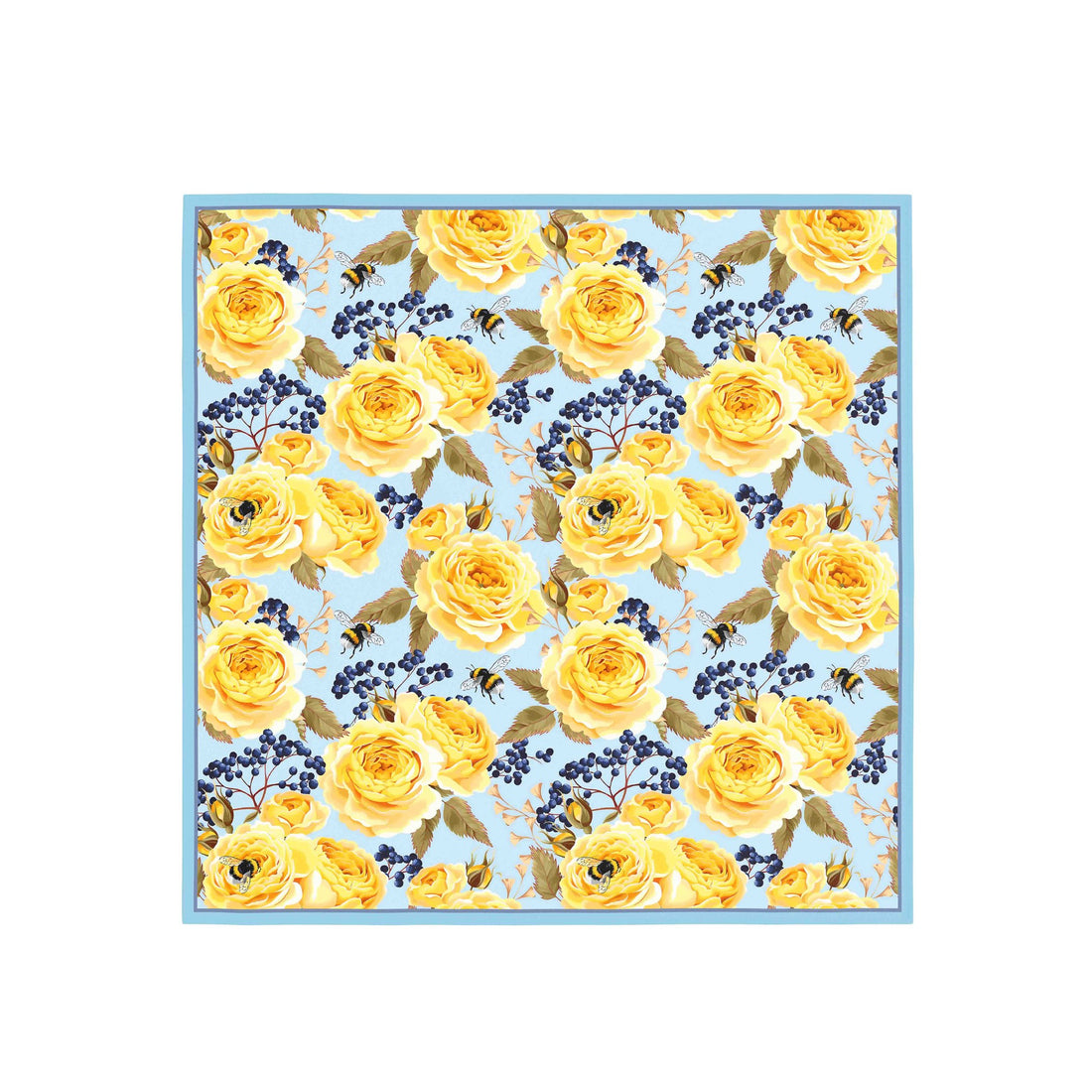 Golden Rose Garden Silk Bandana Scarf – 50 × 50 cm