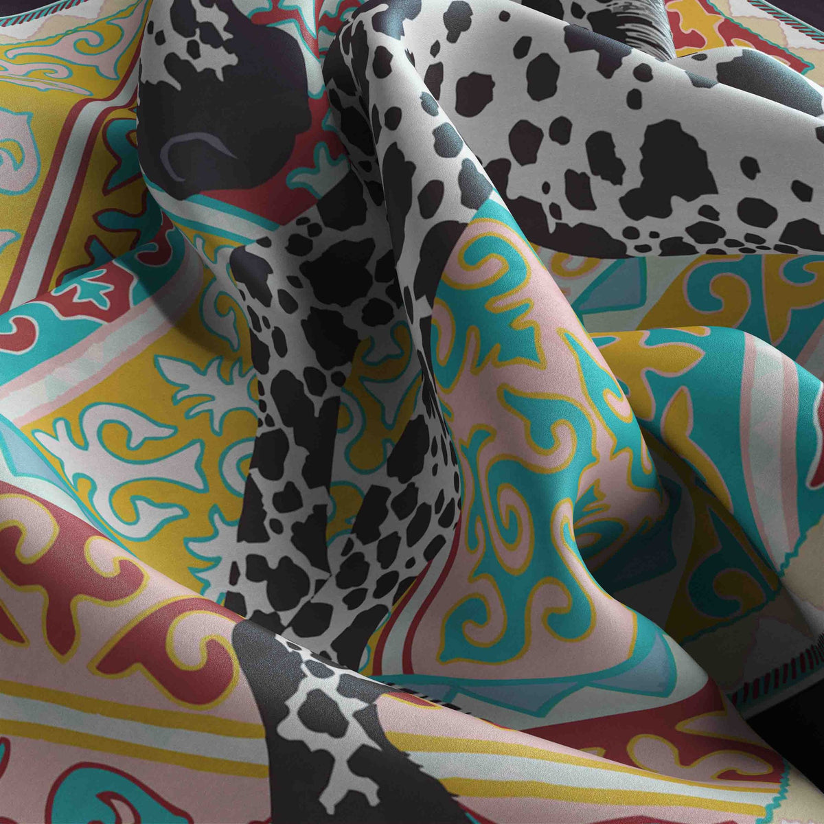Dalmatian Folk Patchwork Silk Square Scarf – 65 × 65 cm