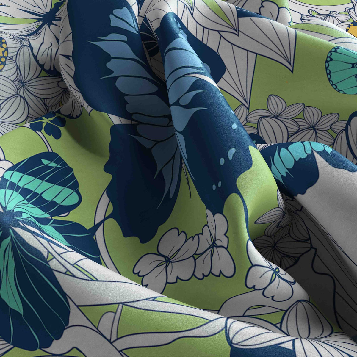 Butterfly Garden Mint Silk Bandana Scarf – 50 × 50 cm