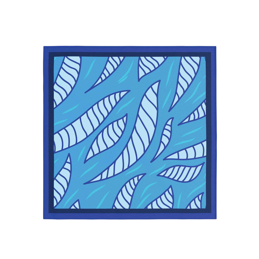 Ocean Leaf Wave Silk Bandana Scarf – 50 × 50 cm