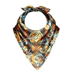 Baroque Swirl Bronze Silk Bandana Scarf – 50 × 50 cm