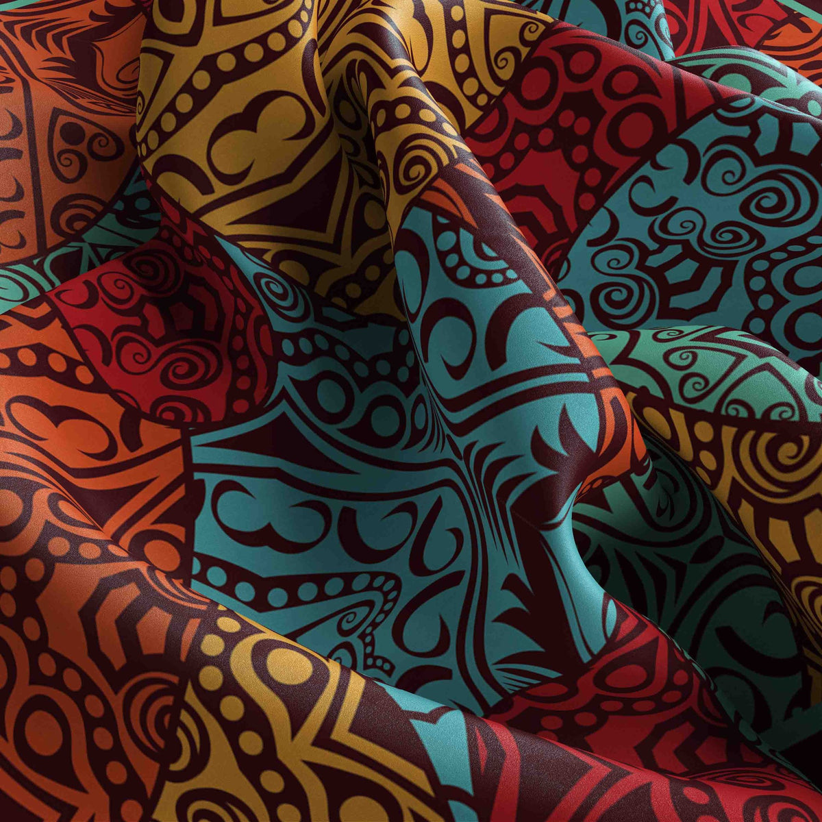 Spice Market Patchwork Silk Bandana Scarf – 50 × 50 cm