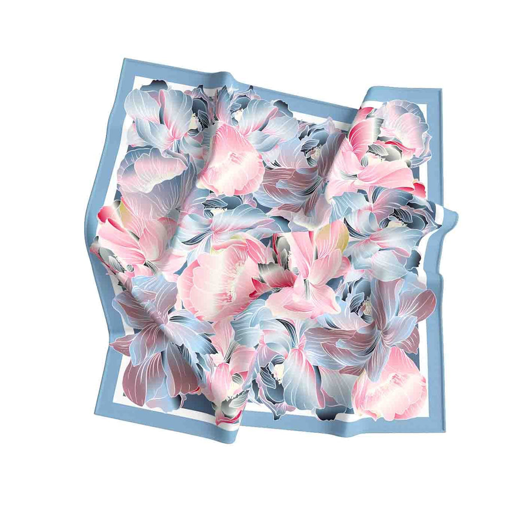 Pastel Petal Swirl Silk Bandana Scarf – 50 × 50 cm