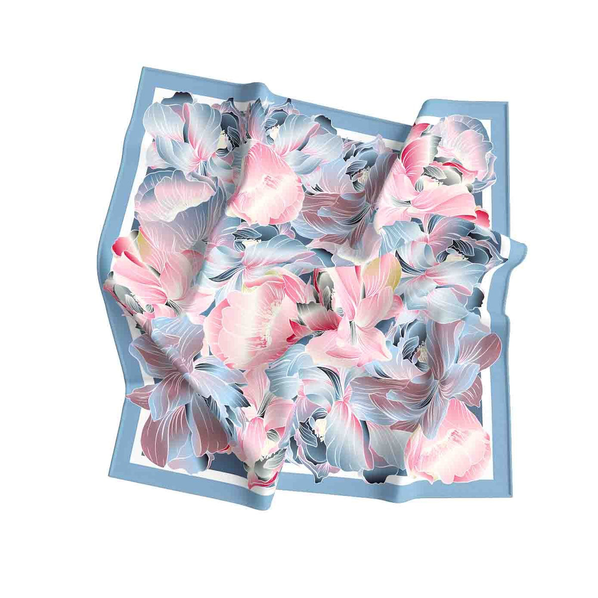 Pastel Petal Swirl Silk Bandana Scarf – 50 × 50 cm