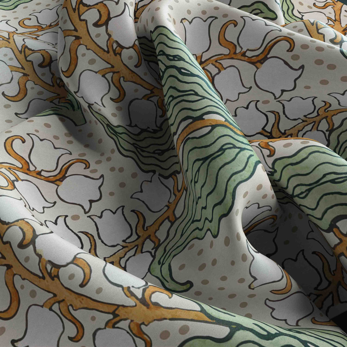 Forest Cherry Blossom Silk Shawl Wrap – 100 × 100 cm