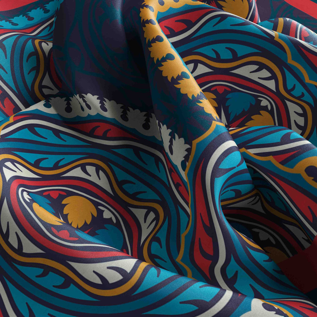 Cobalt Mandala Circle Silk Bandana Scarf – 50 × 50 cm
