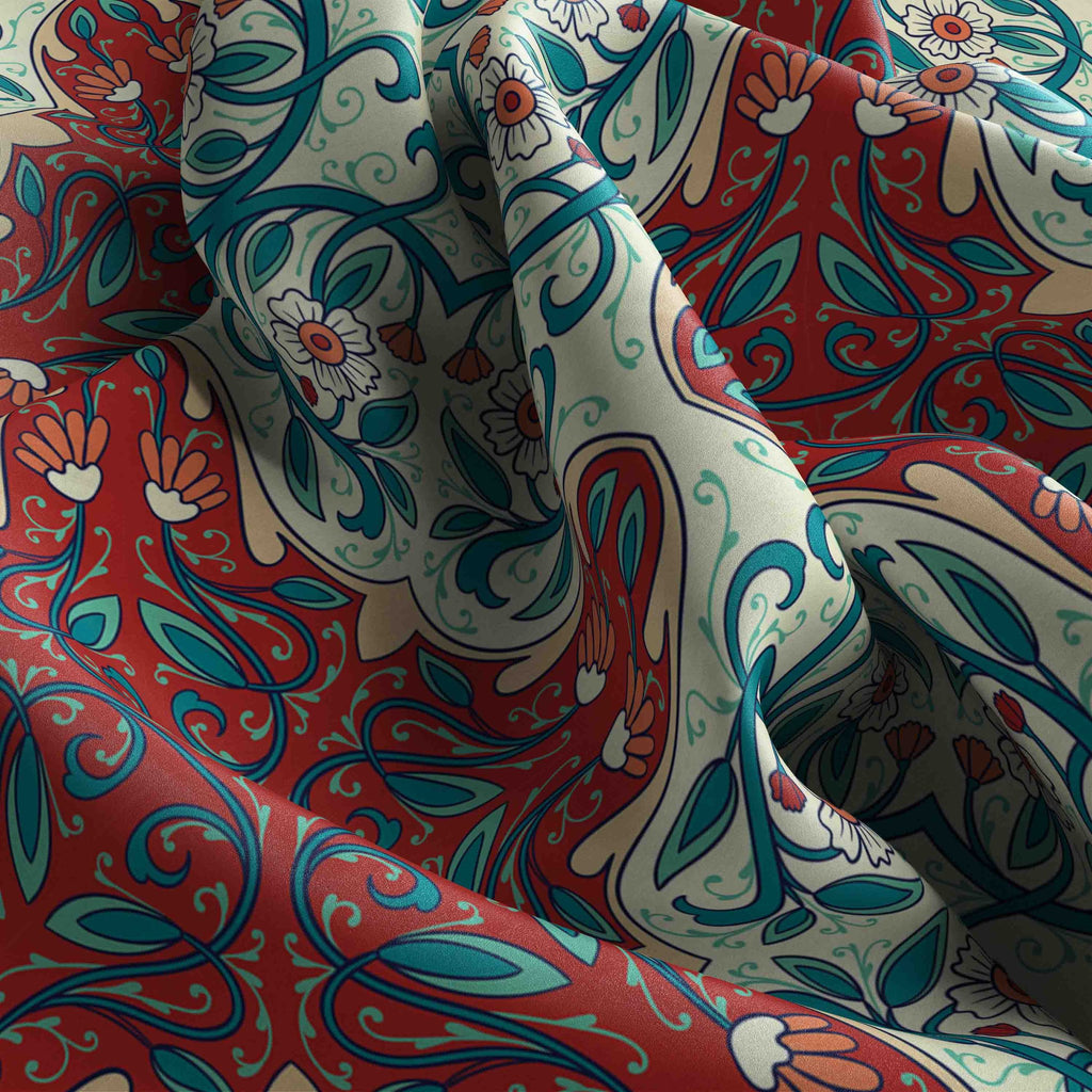 Teal Arabesque Tile Silk Bandana Scarf – 50 × 50 cm