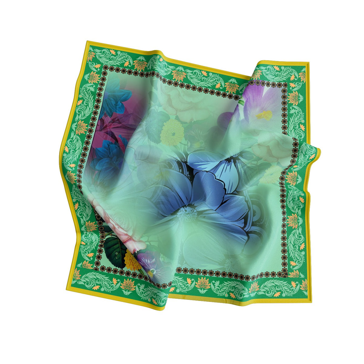 Jade Lily Garden Silk Square Scarf – 65 × 65 cm