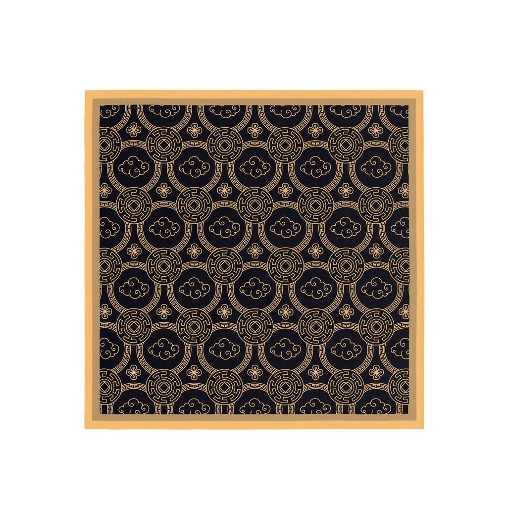 Golden Cloud Medallion Silk Bandana Scarf – 50 × 50 cm