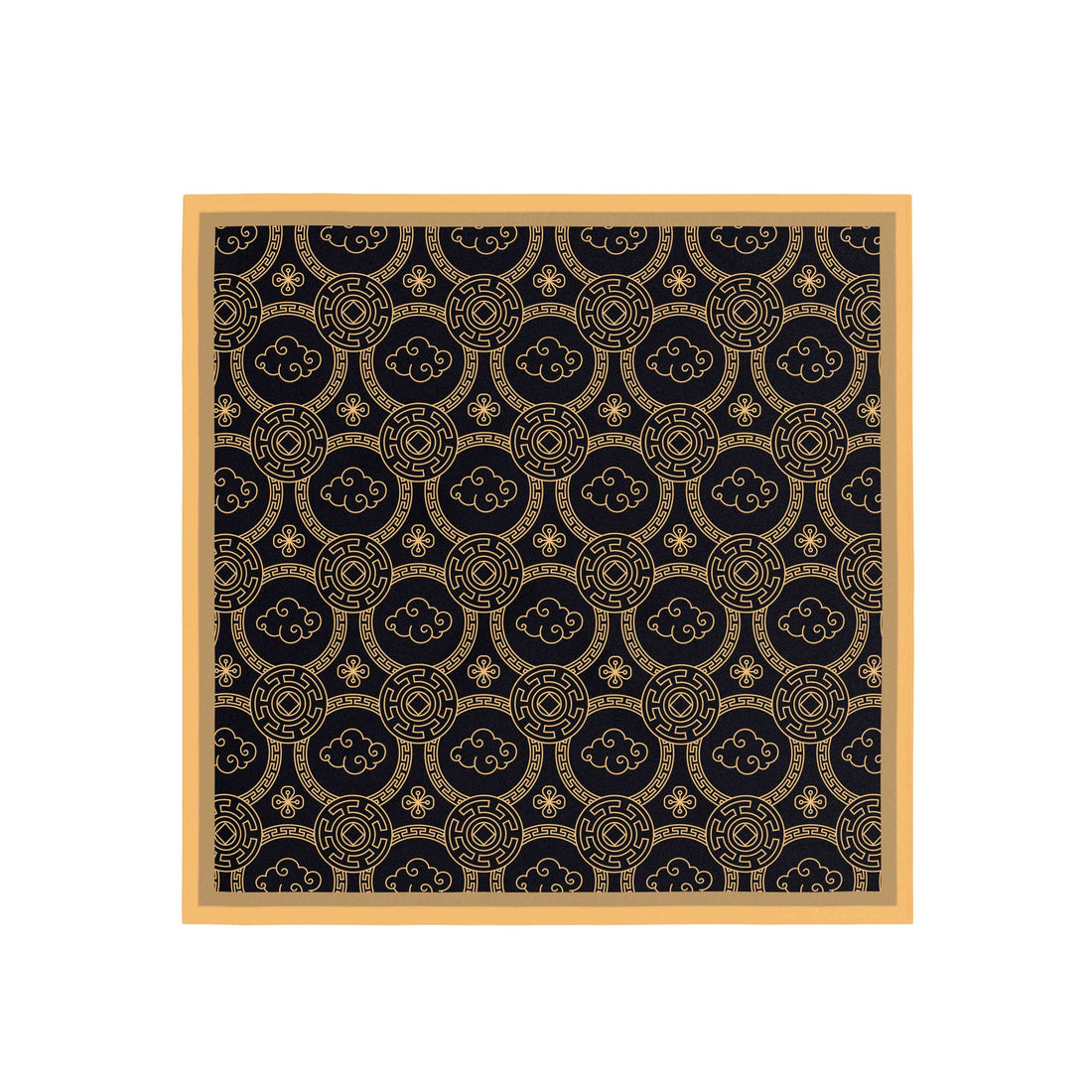 Golden Cloud Medallion Silk Bandana Scarf – 50 × 50 cm