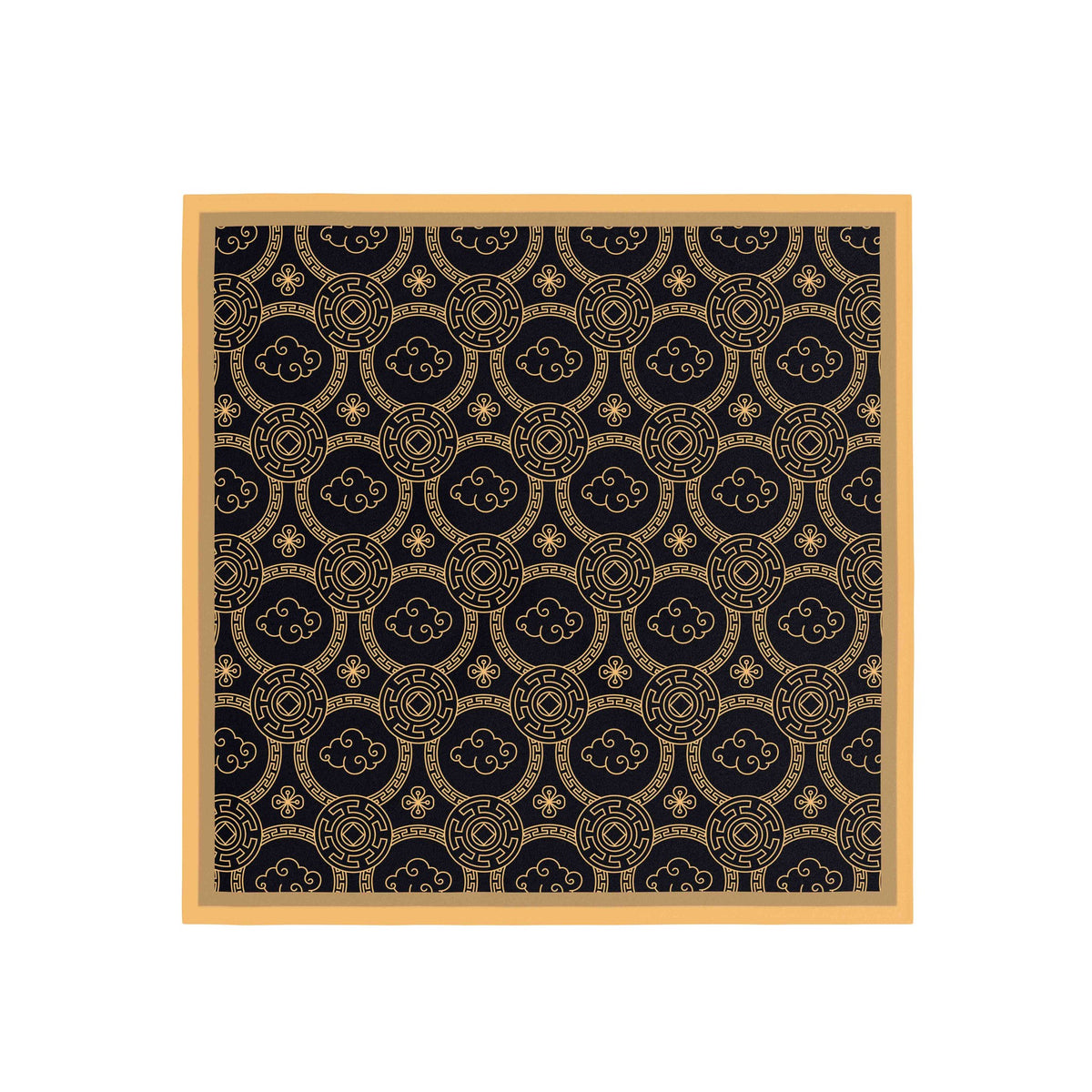 Golden Cloud Medallion Silk Bandana Scarf – 50 × 50 cm