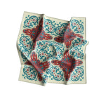 Teal Arabesque Tile Silk Bandana Scarf – 50 × 50 cm