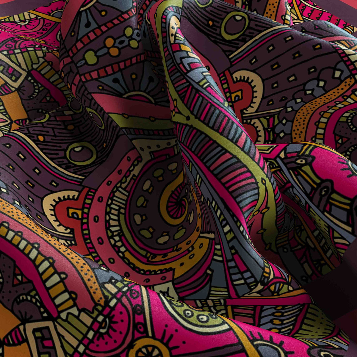 Fuchsia Plum Paisley Silk Square Scarf – 65 × 65 cm