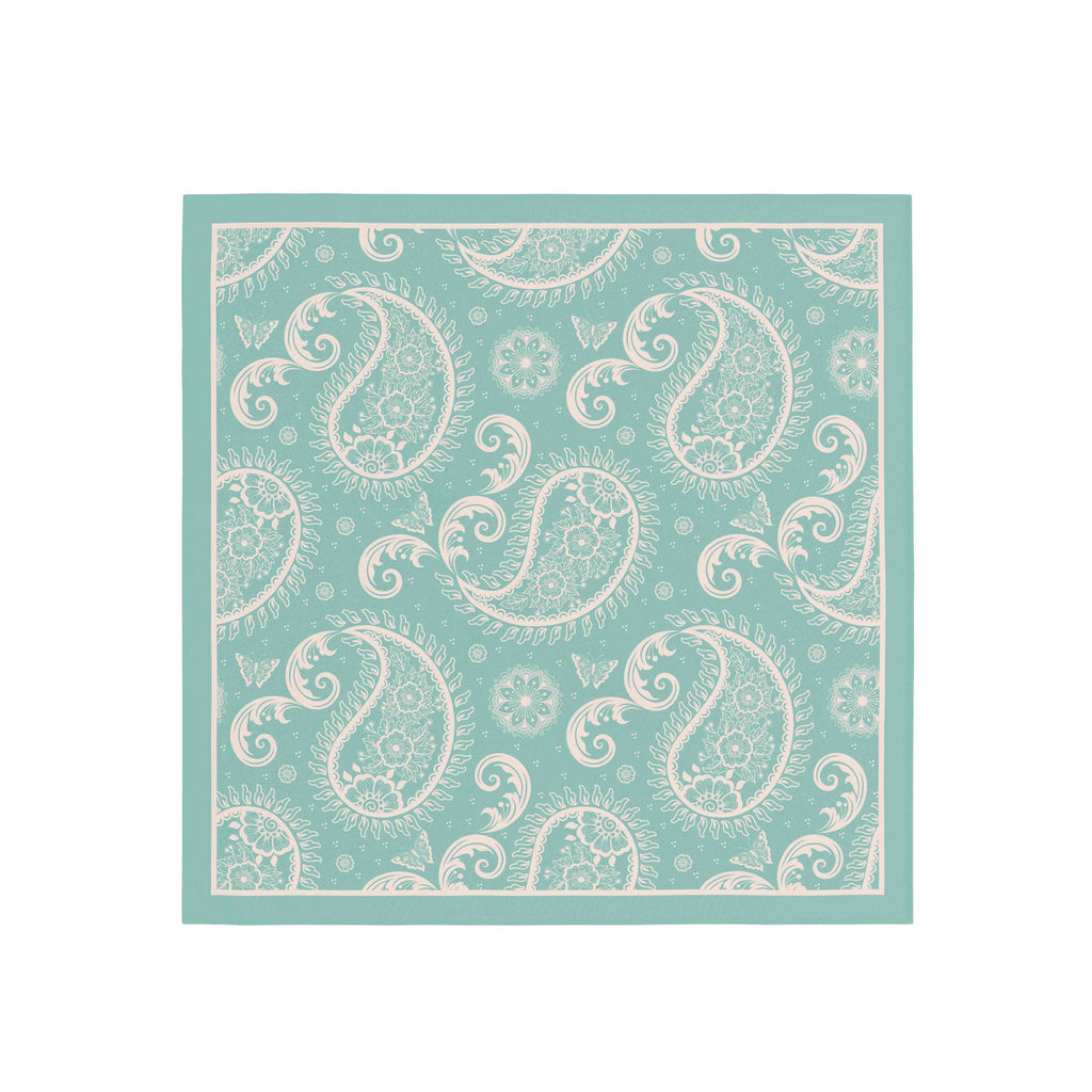 Seafoam Lace Paisley Silk Bandana Scarf – 50 × 50 cm