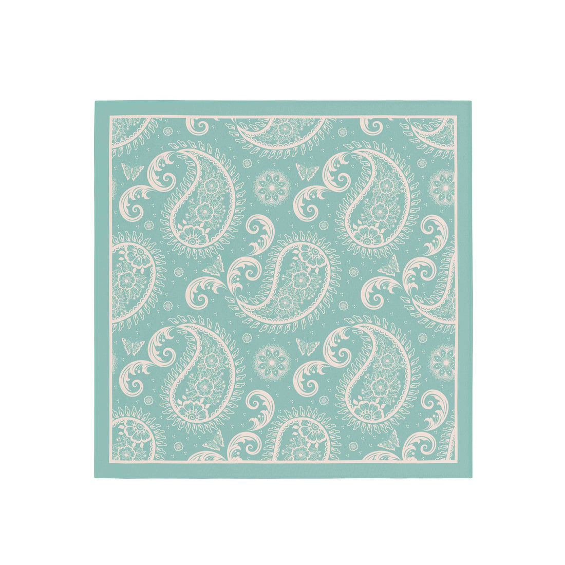 Seafoam Lace Paisley Silk Bandana Scarf – 50 × 50 cm