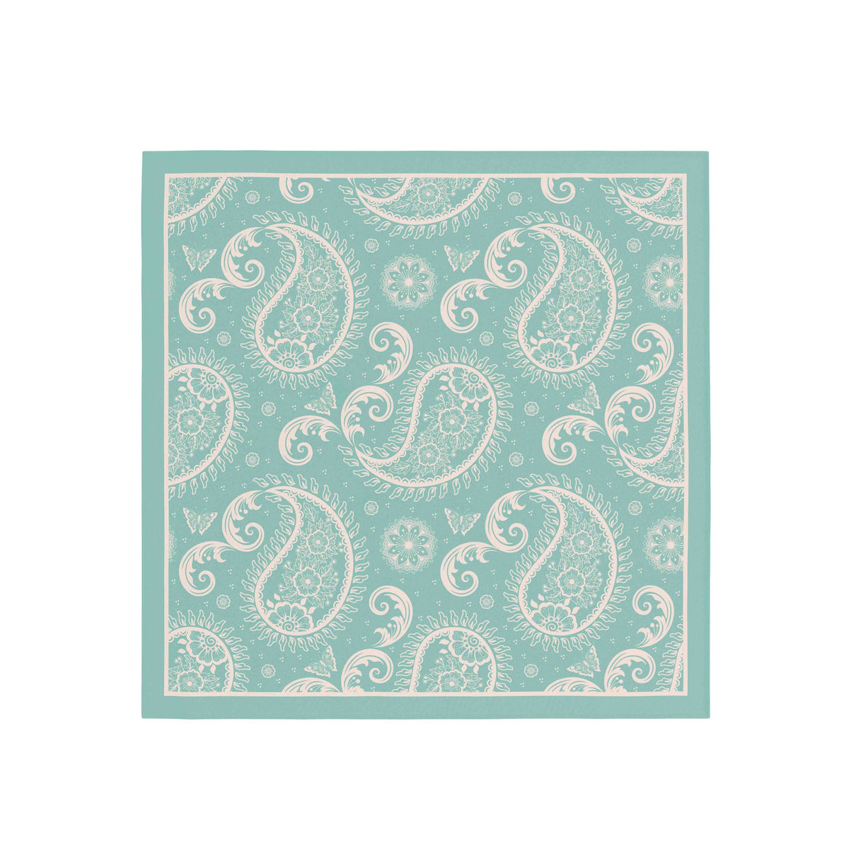 Seafoam Lace Paisley Silk Bandana Scarf – 50 × 50 cm