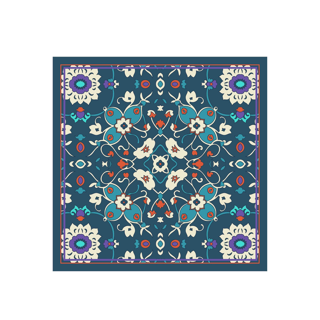 Indigo Suzani Silk Bandana Scarf – 50 × 50 cm