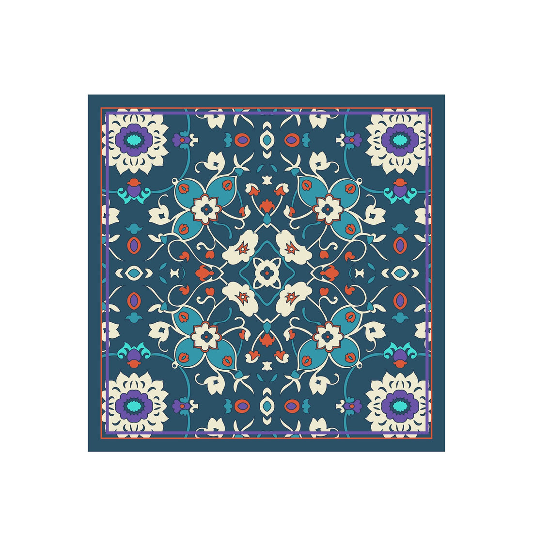 Indigo Suzani Silk Bandana Scarf – 50 × 50 cm