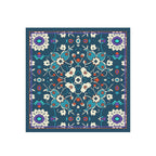 Indigo Suzani Silk Bandana Scarf – 50 × 50 cm