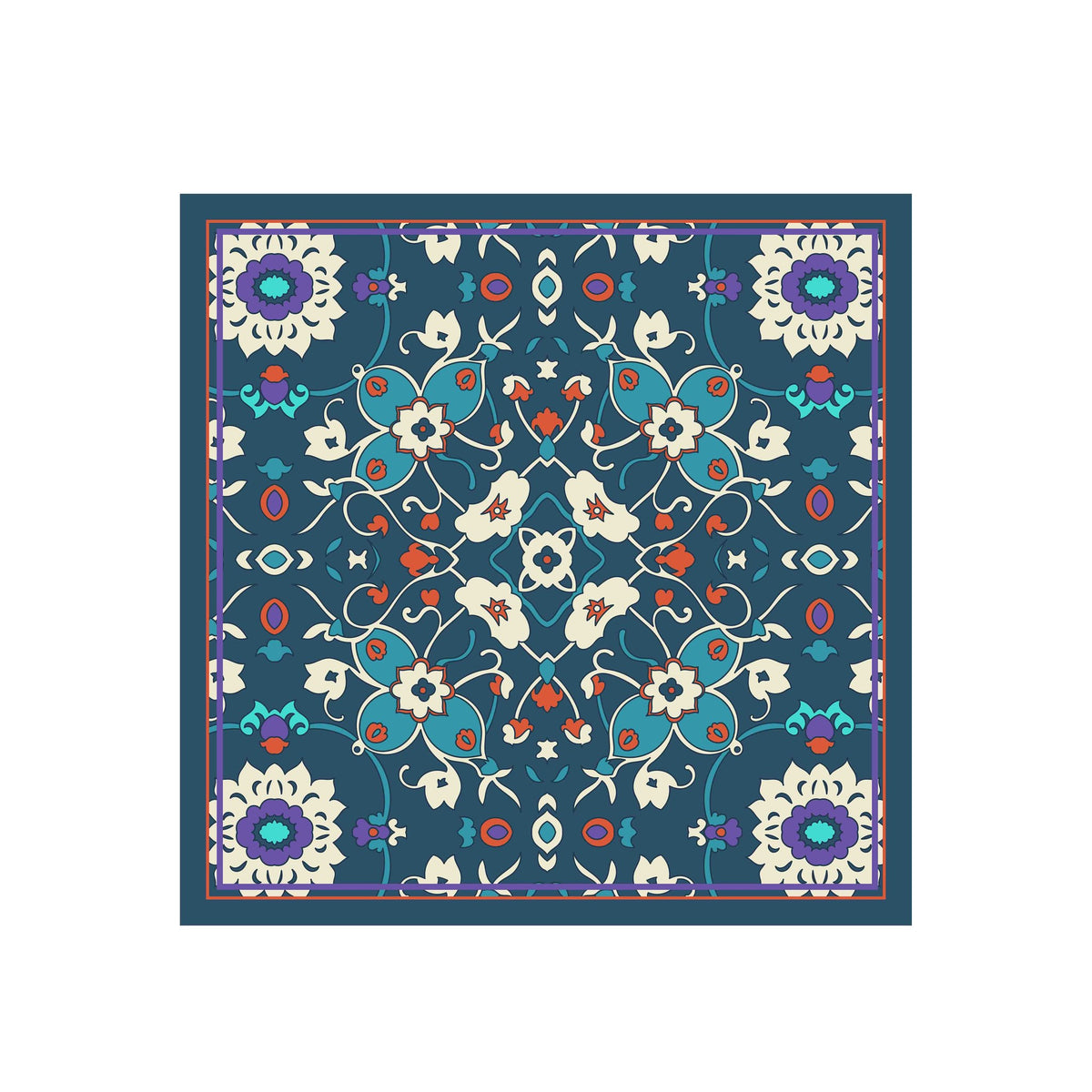 Indigo Suzani Silk Bandana Scarf – 50 × 50 cm