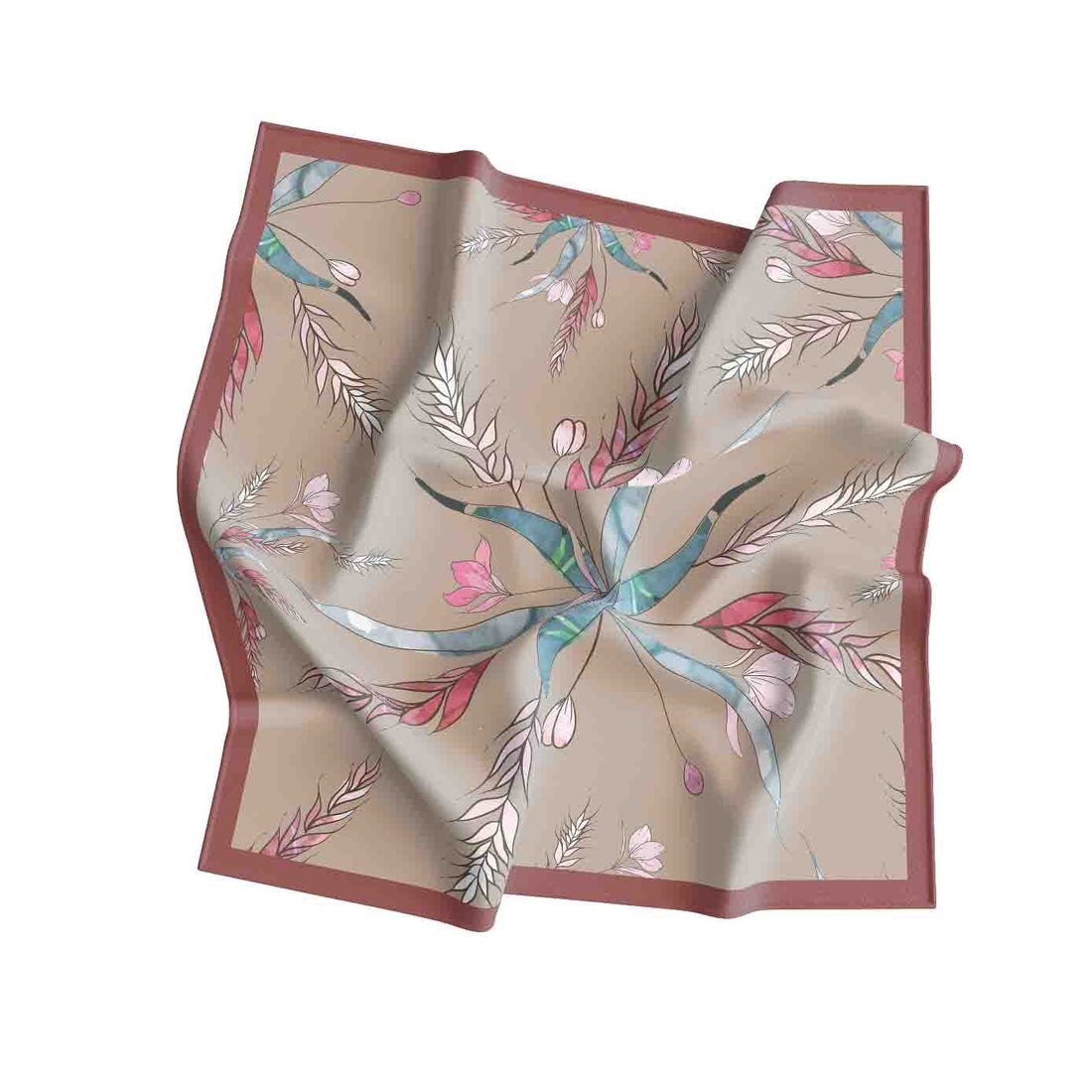 Taupe Botanical Star Silk Shawl Wrap – 100 × 100 cm