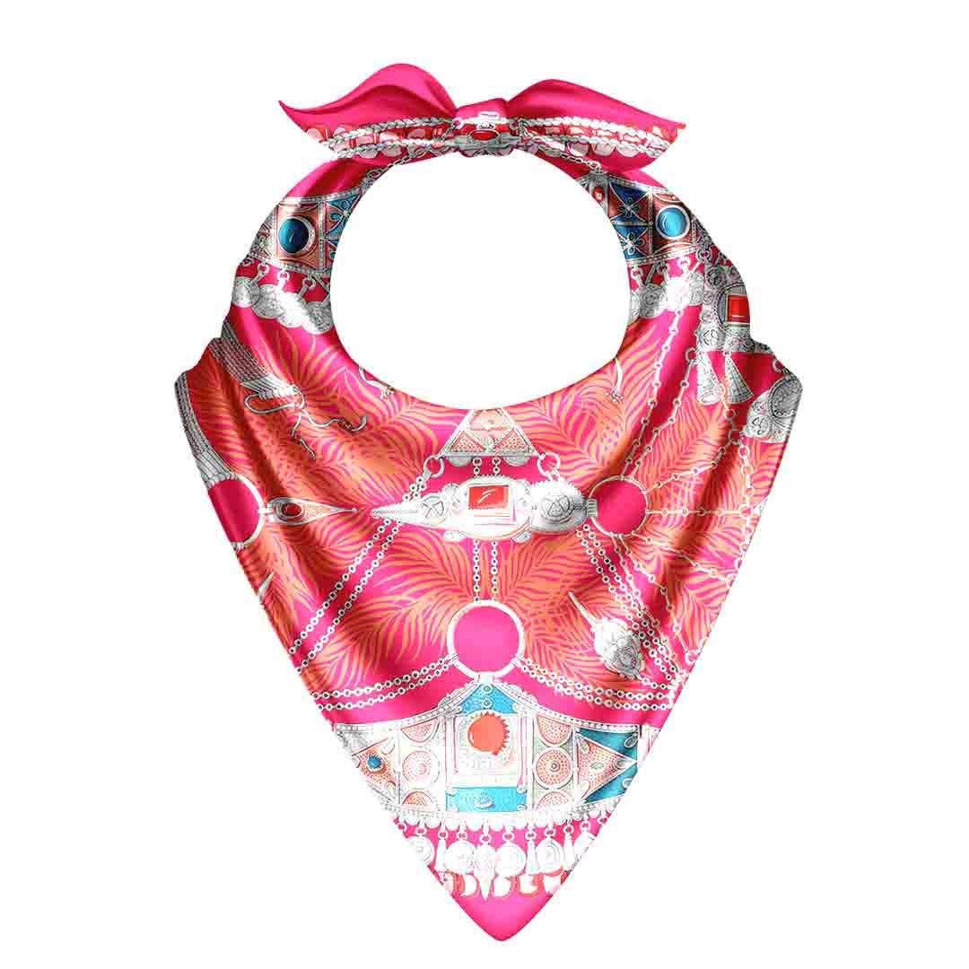 Fuchsia Jewel Bow Silk Bandana Scarf – 50 × 50 cm