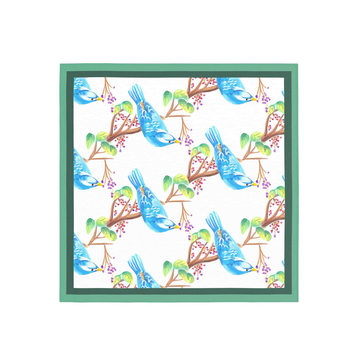 Bluebird Branch Silk Bandana Scarf – 50 × 50 cm