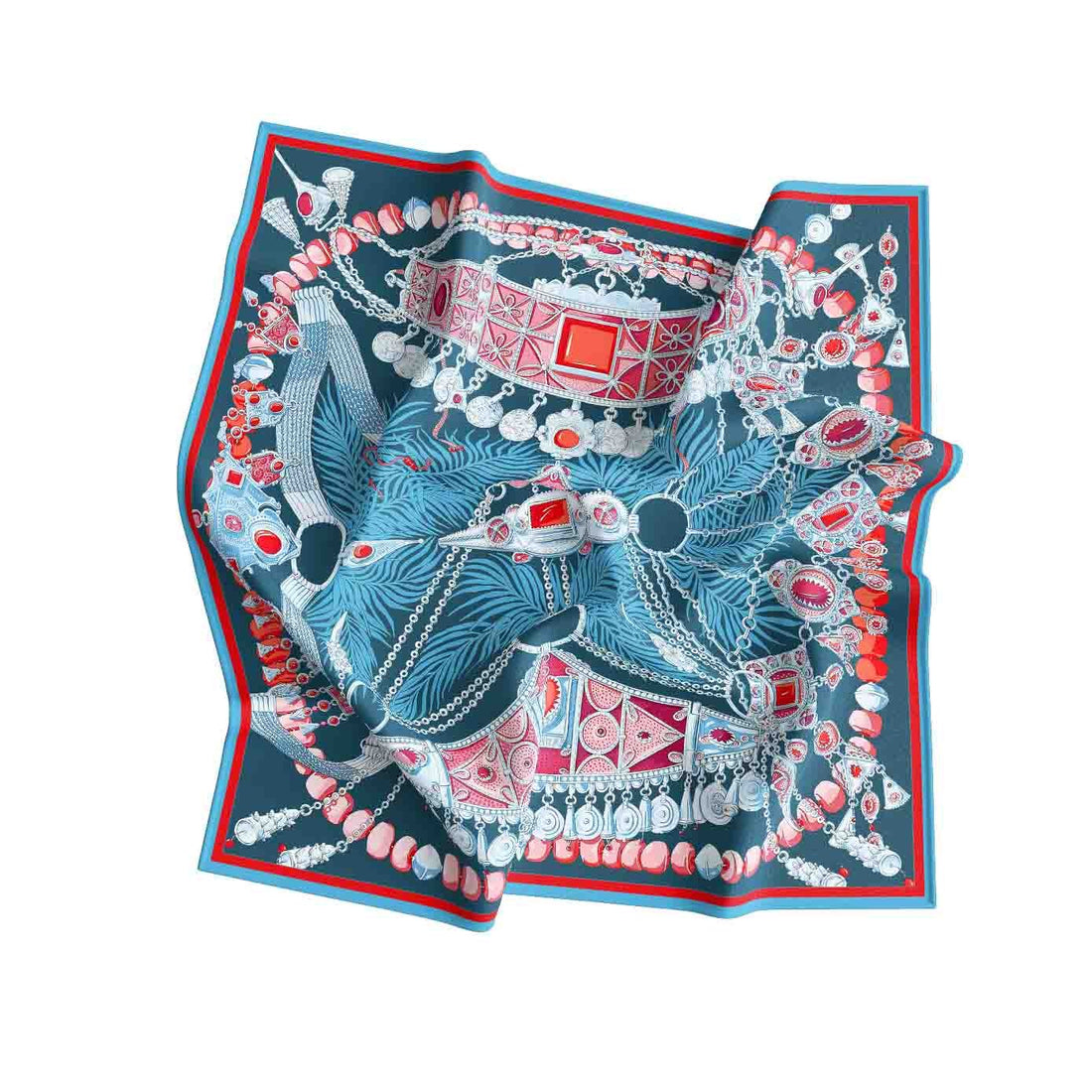 Sapphire Jewel Bow Silk Bandana Scarf – 50 × 50 cm