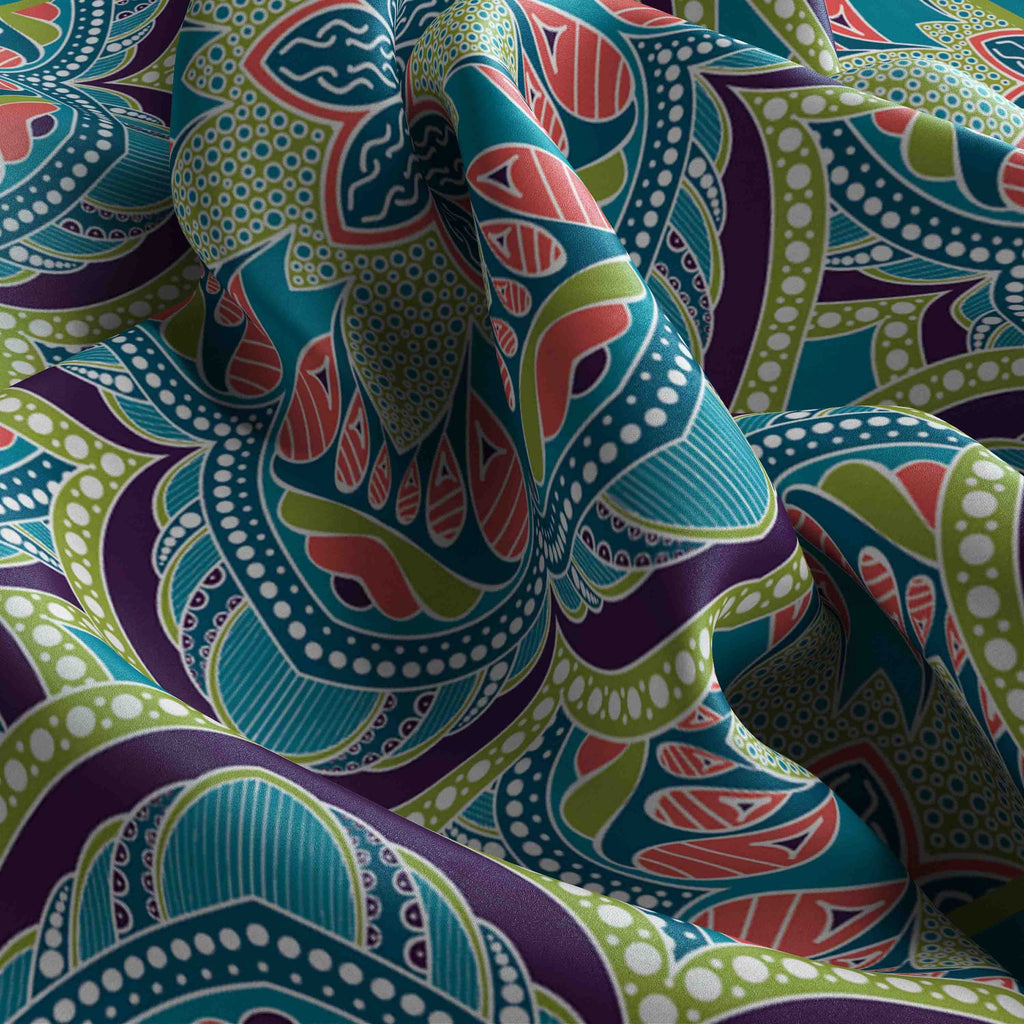 Teal Mandala Bloom Silk Bandana Scarf – 50 × 50 cm