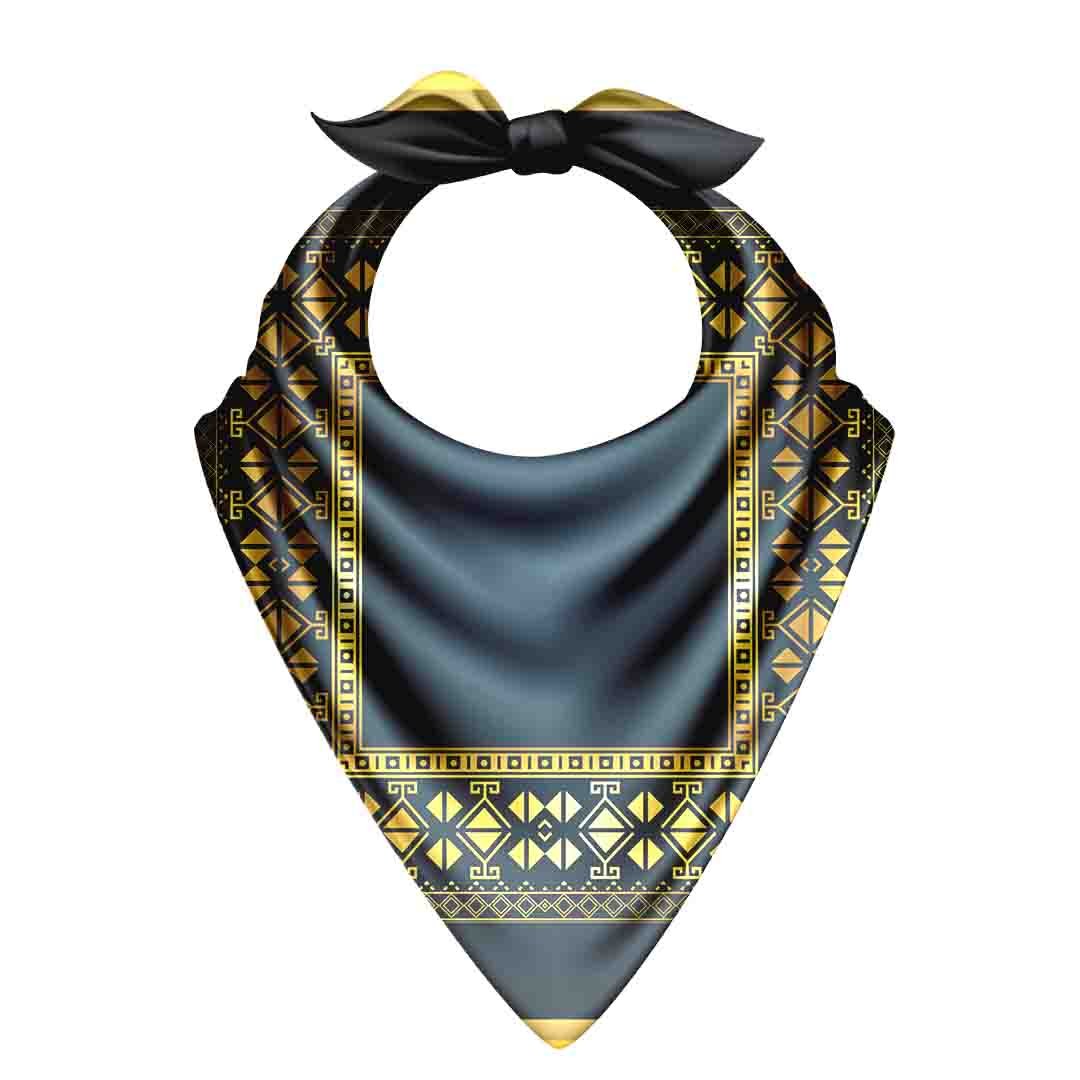 Navy Deco Gold Frame Silk Bandana Scarf – 50 × 50 cm