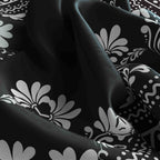 Noir Lotus Border Silk Bandana Scarf – 50 × 50 cm