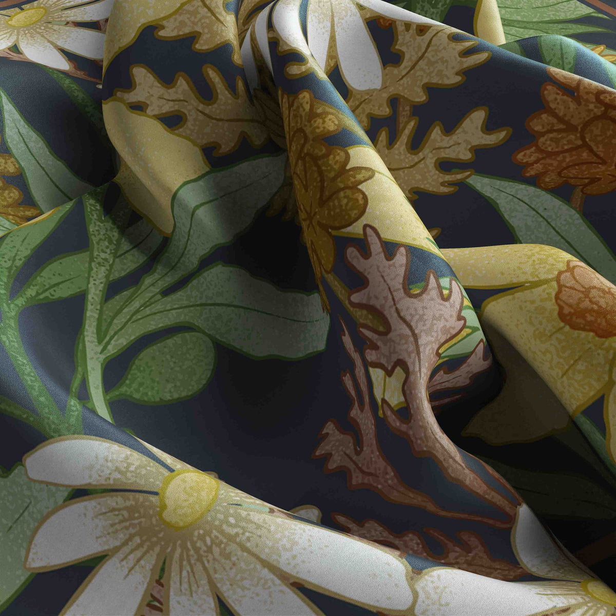 Daisy Meadow Night Silk Bandana Scarf – 50 × 50 cm
