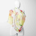 Sunlit Watercolour Garden Silk Shawl Wrap – 100 × 100 cm