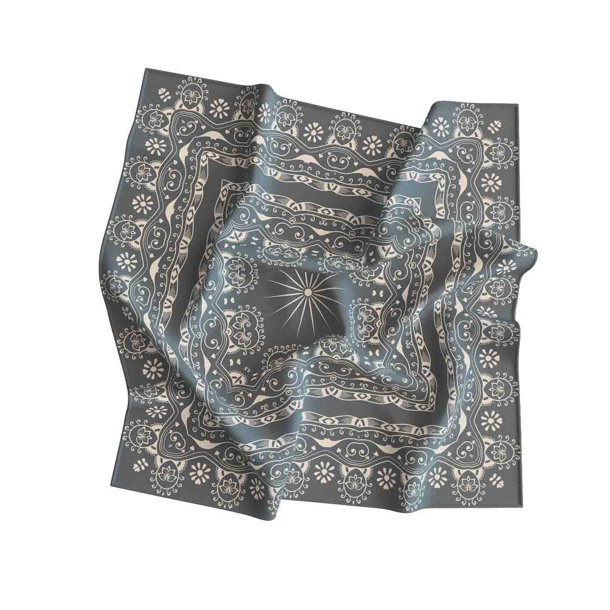 Slate Ornament Silk Bandana Scarf – 50 × 50 cm