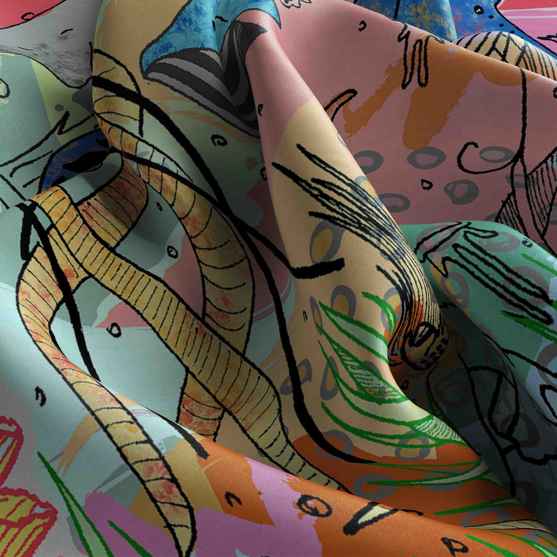 Pastel Jungle Collage Silk Square Scarf – 65 × 65 cm