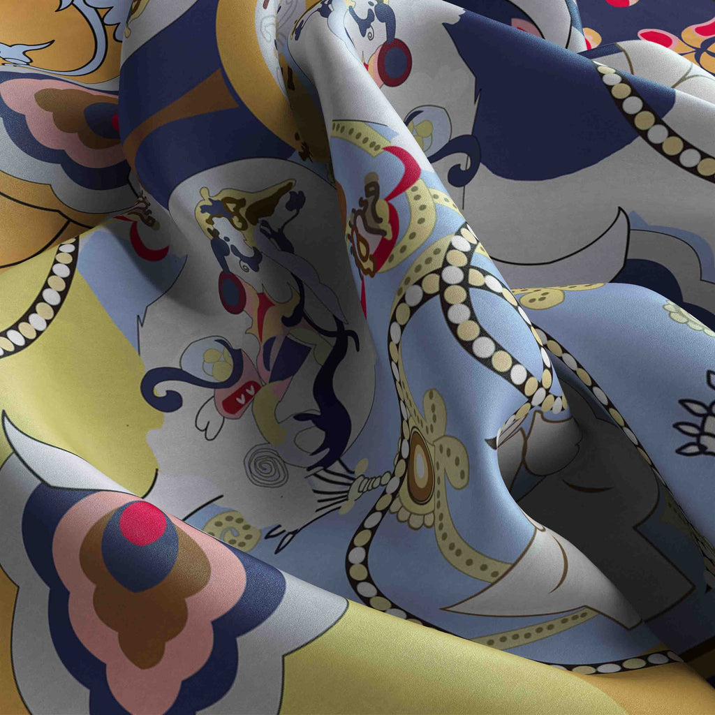 Saffron Garden Chain Silk Bandana Scarf – 50 × 50 cm