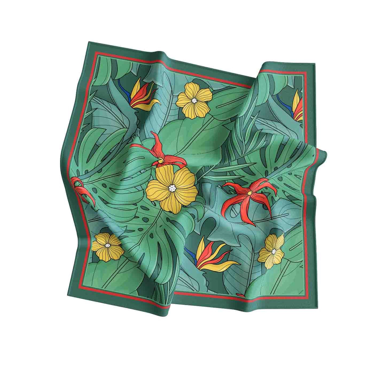 Monstera Tropics Silk Bandana Scarf – 50 × 50 cm