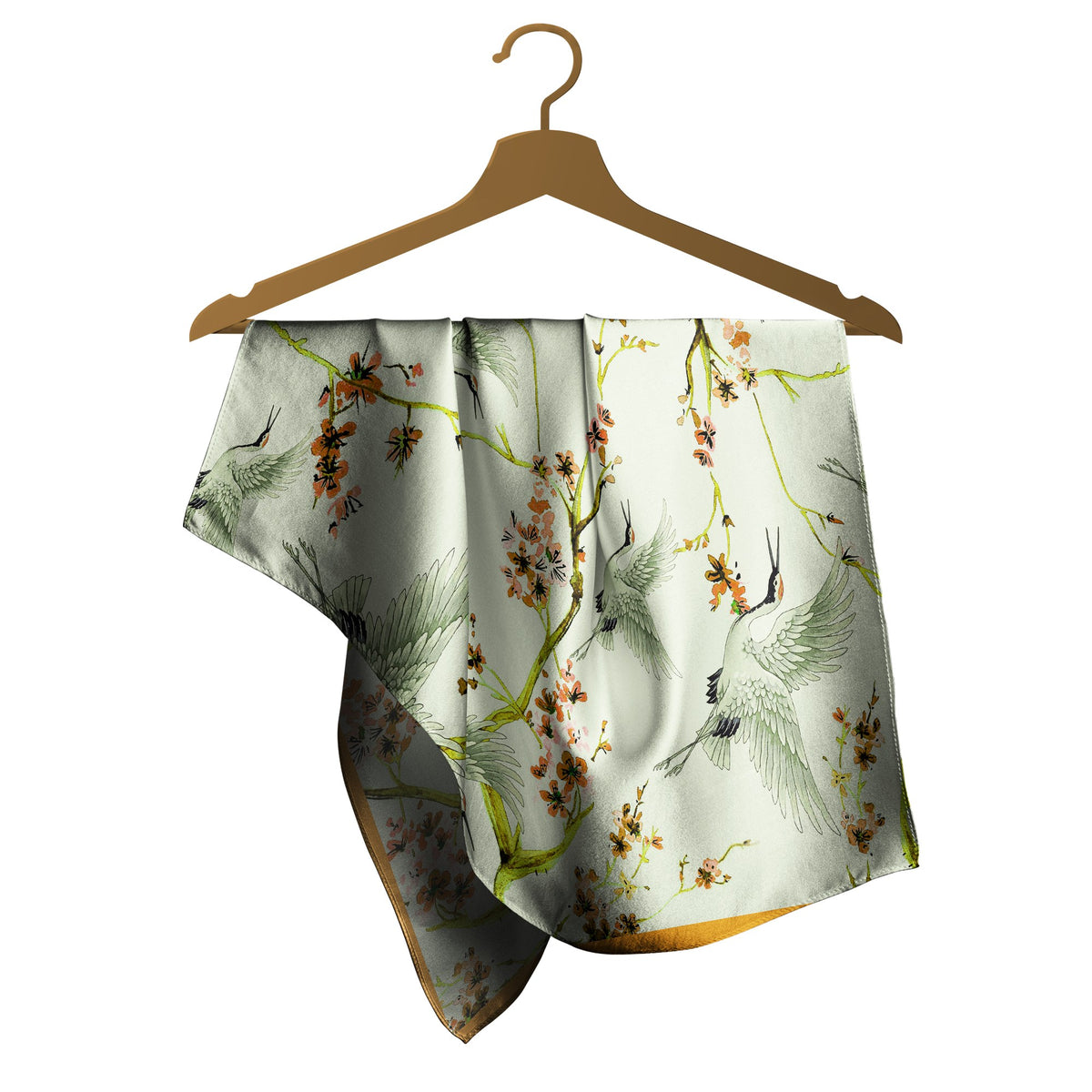 Mint Blossom Branch Silk Square Scarf – 65 × 65 cm