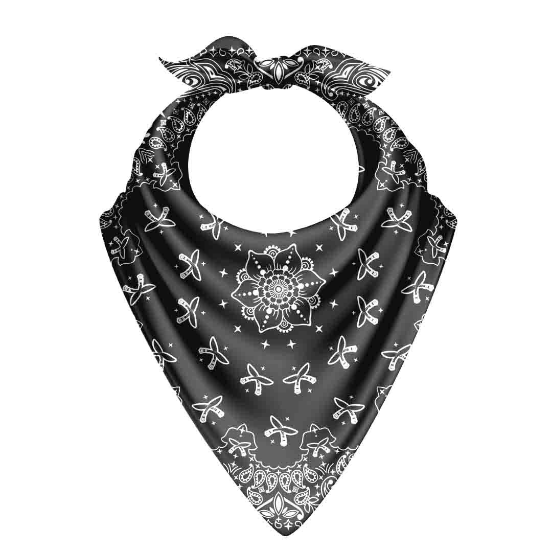 Black Butterfly Paisley Silk Bandana Scarf – 50 × 50 cm