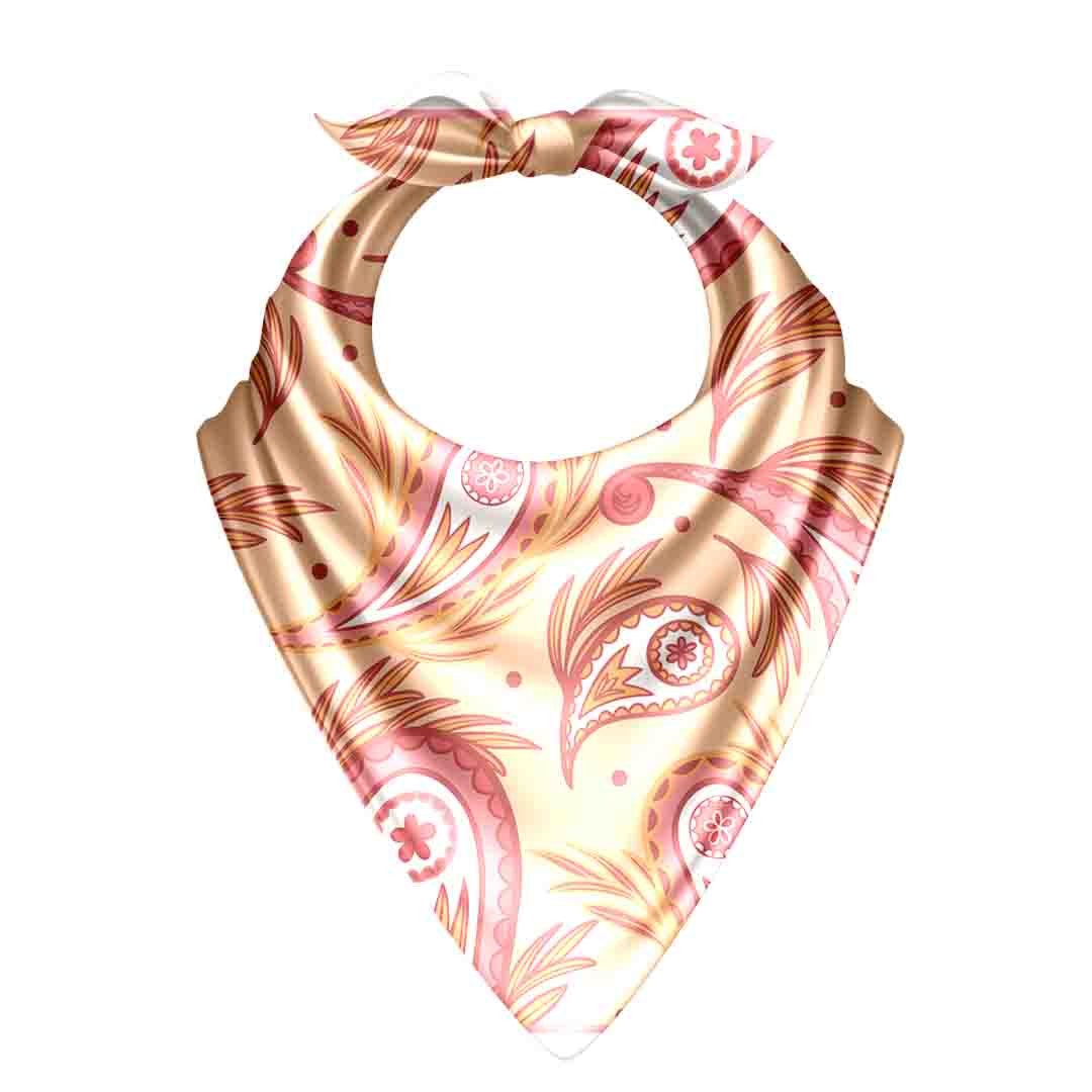 Peach Feather Paisley Silk Bandana Scarf – 50 × 50 cm