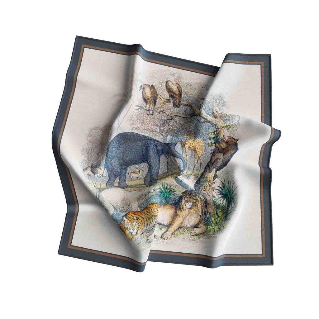 Vintage Wildlife Safari Silk Bandana Scarf – 50 × 50 cm