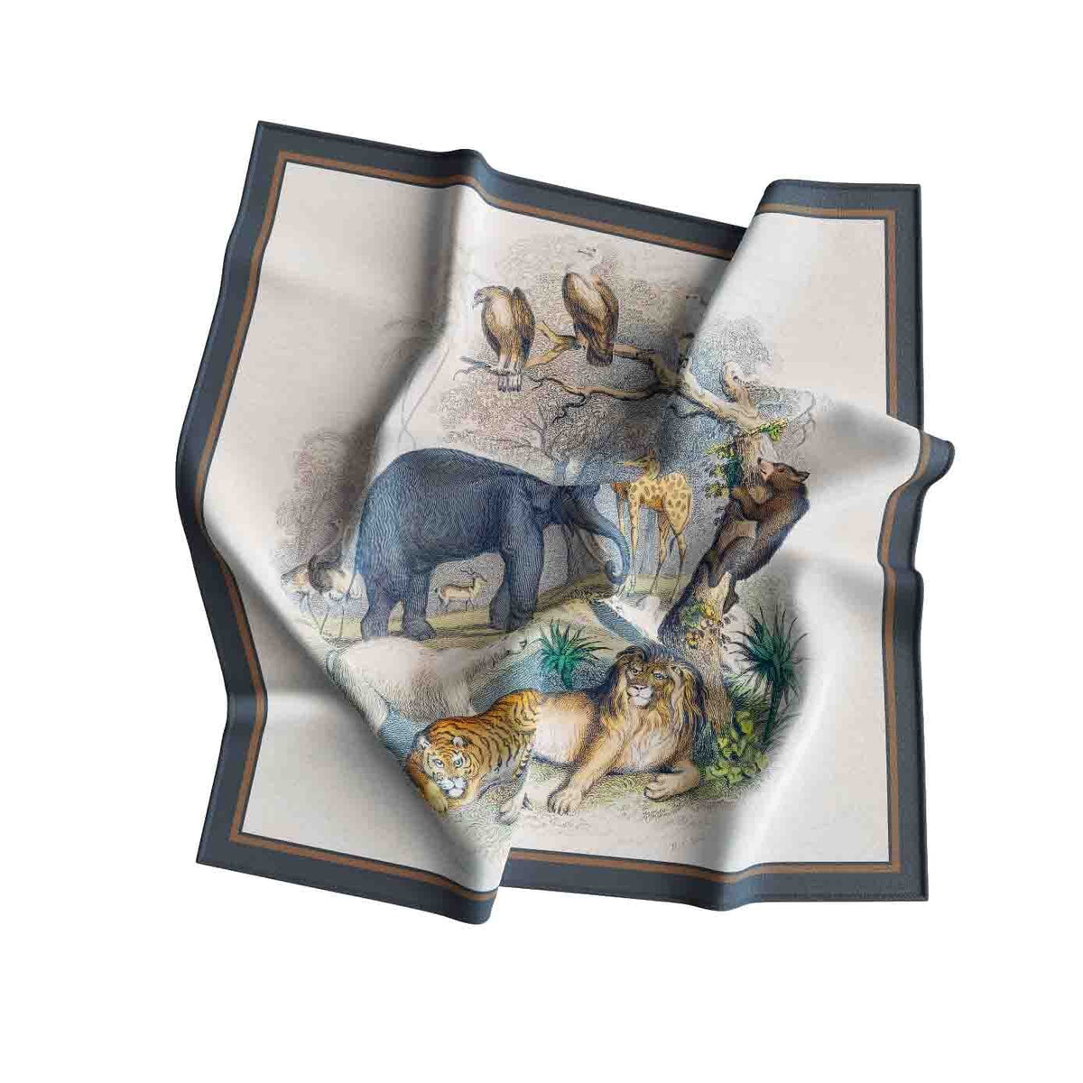 Vintage Wildlife Safari Silk Bandana Scarf – 50 × 50 cm