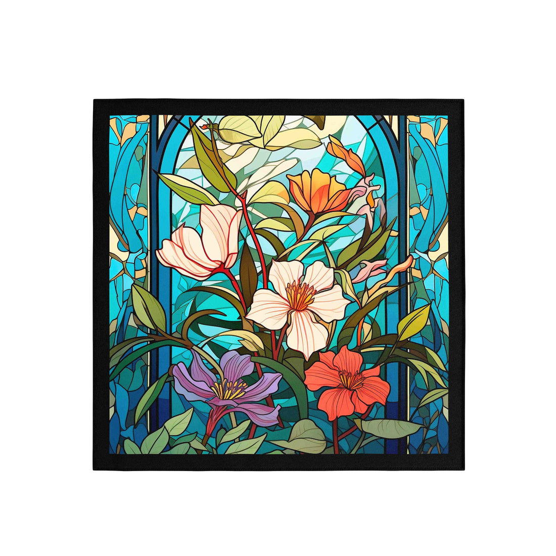 Lily Garden Stained Glass Silk Bandana Scarf – 50 × 50 cm
