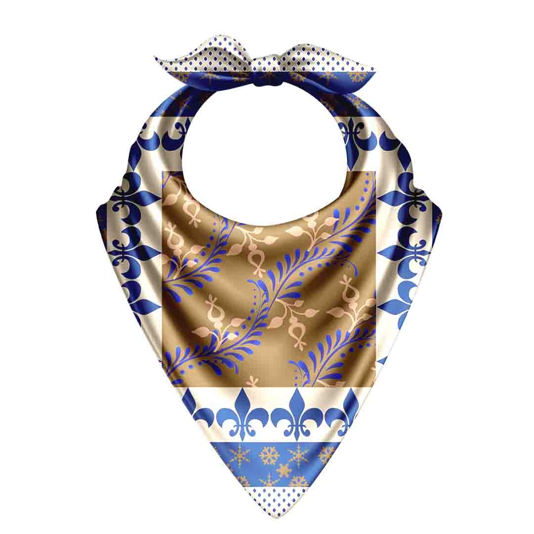 Delft Blue Fleur Silk Bandana Scarf – 50 × 50 cm
