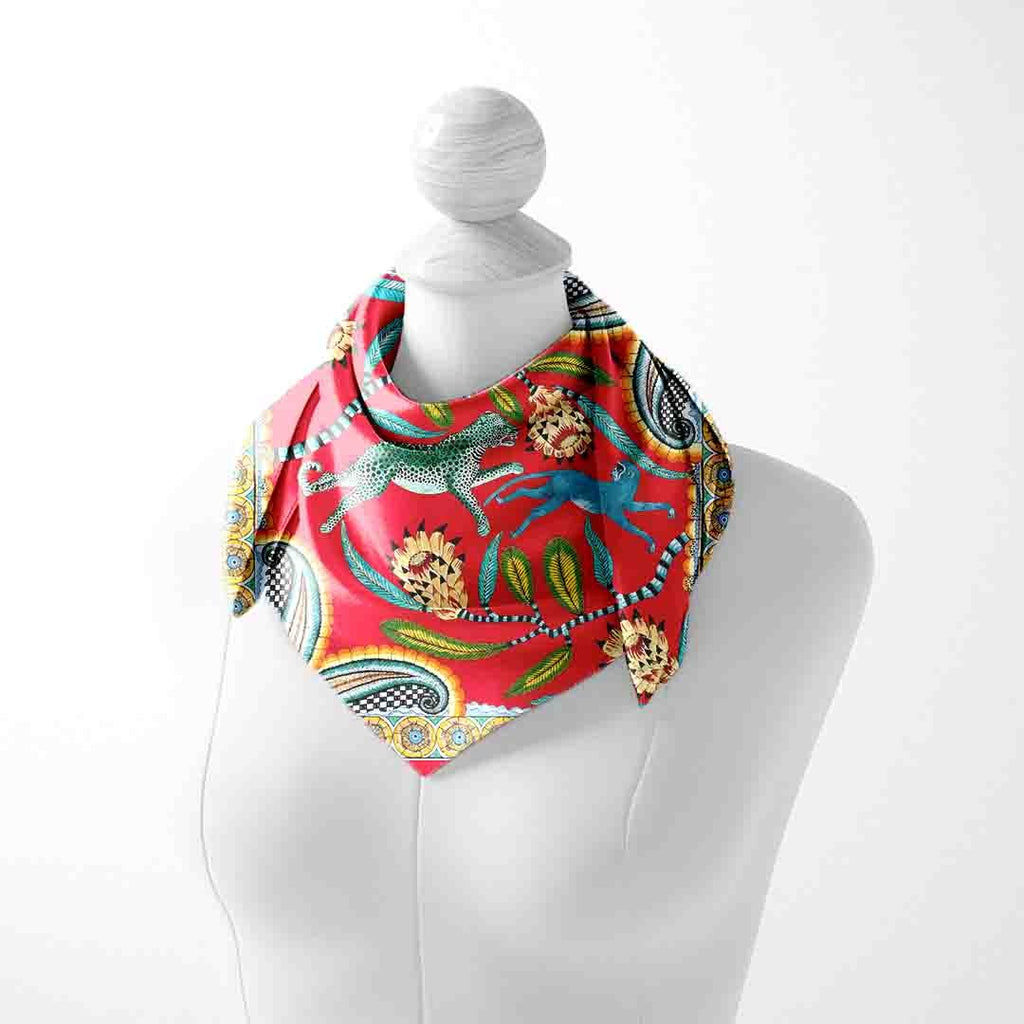 Scarlet Paisley Carnival Silk Square Scarf – 65 × 65 cm