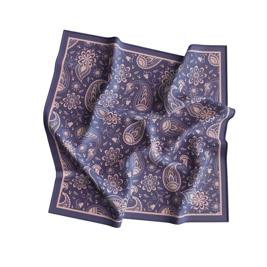Twilight Paisley Silk Bandana Scarf – 50 × 50 cm